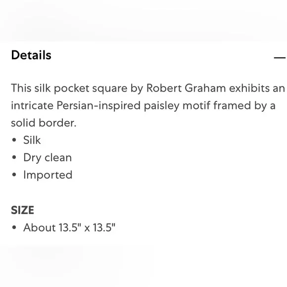 Persian Silk Paisley Pocket Square New by Robert Graham Blue and Gold - Picture 7 of 7